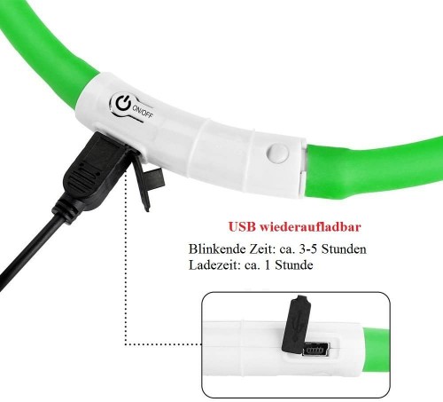 LED drošības kaklasiksna suņiem un kaķiem USB uzlādējama (regulējama garuma) / Green image 5