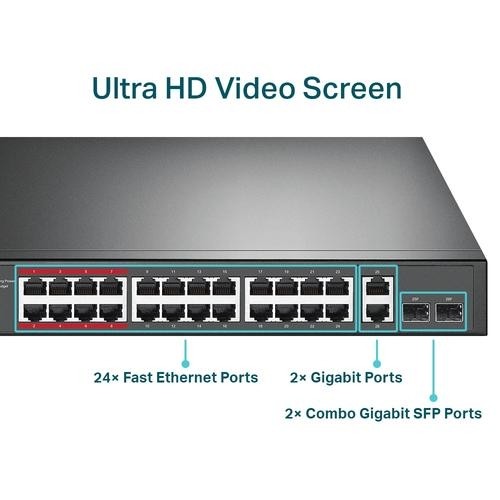 TP-LINK 24-Port 10/100Mbps + 2-Port Gigabit Unmanaged PoE+ Switch image 5