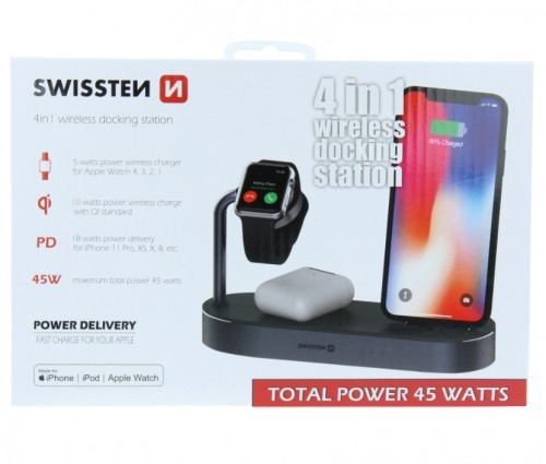 Swissten Swistten 4in1 MFI Wireless Docking Station 45 W / Беспроводная зарядная док-станция для Apple iPhone / Apple Watch / iPod image 5