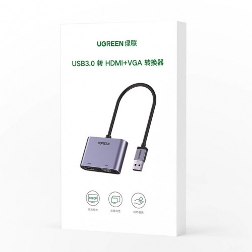 Ugreen USB converter adapter - HDMI 1.3 (1920 x 1080 @ 60Hz) + VGA 1.2 (1920 x 1080 @ 60Hz) gray (CM449) image 5