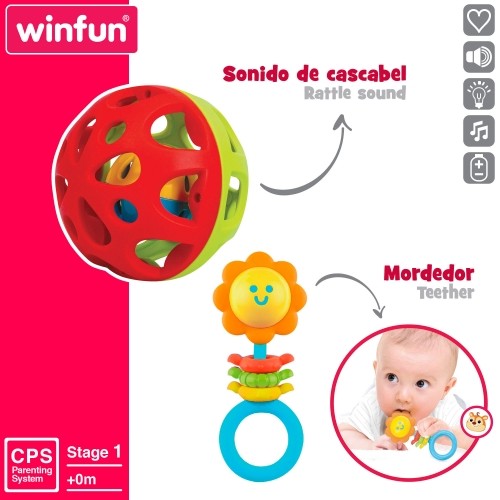 Winfun Комплект для малыша игрушки развивающие пирамидка, муз. игрушка и 2 погремушки 0 m+ CB46885 image 5