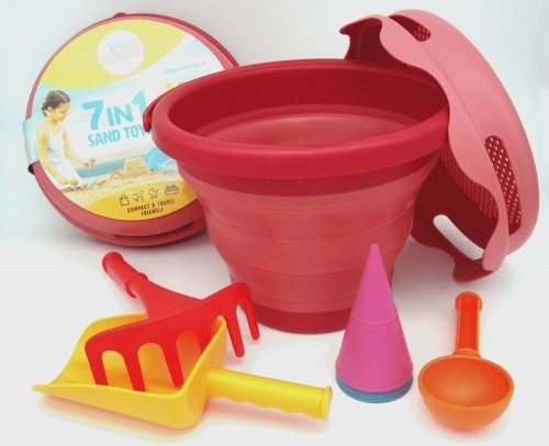 COMPACTOYS Игровой набор ведро с игрушками для песка 7 в 1, красный image 5