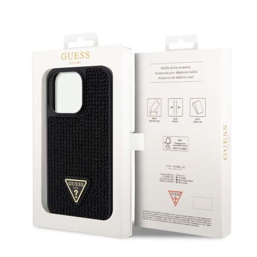 Guess Rhinestones Triangle Metal Logo Case for iPhone 14 Pro Black image 5