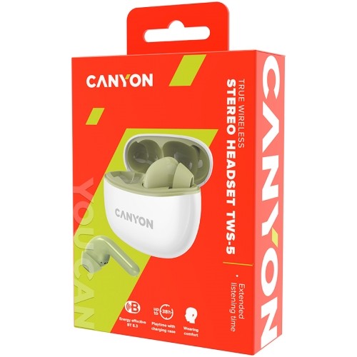 CANYON TWS-5, Bluetooth headset, with microphone, BT V5.3 JL 6983D4, Frequence Response:20Hz-20kHz, battery EarBud 40mAh*2+Charging Case 500mAh, type-C cable length 0.24m, Size: 58.5*52.91*25.5mm, 0.036kg, Green image 5