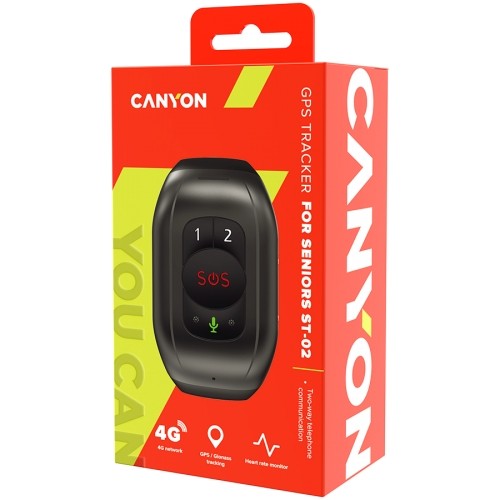 CANYON ST-02, Senior Tracker, UNISOC 8910DM, GPS function, SOS button, IP67 waterproof, single SIM, 32+32MB, GSM(850/900/1800/1900MHz), 4G Brand(1/2/3/5/7/8/20), 1000mAh, compatibility with iOS and android, Black, host: 65*42*20mm, strap: 20wide*240mm, 73 image 5