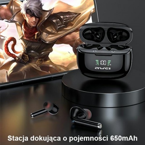 AWEI słuchawki sportowe Bluetooth 5.2 TA8 TWS + stacja dokująca czarny|black image 5