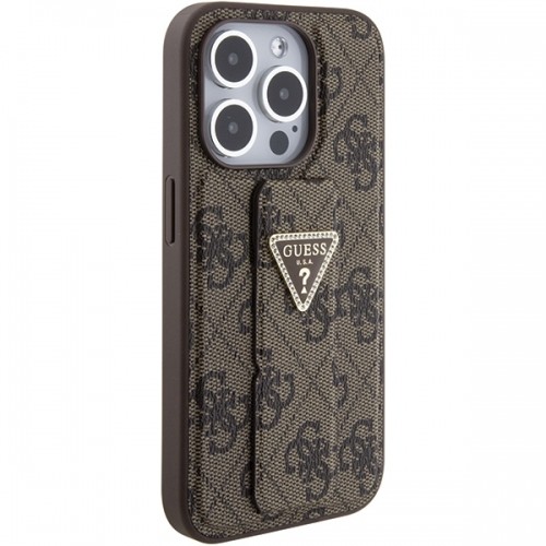 Guess GUHCP15LPGS4TDW iPhone 15 Pro 6.1" brązowy|brown hardcase Grip Stand 4G Triangle Strass image 5