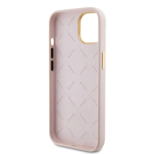 Guess Liquid Silicone 4G Strass Metal Logo Case for iPhone 15 Pink image 5