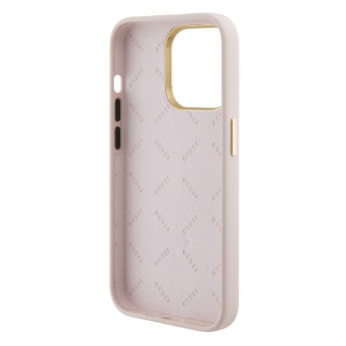Guess Liquid Silicone 4G Strass Metal Logo Case for iPhone 15 Pro Pink image 5