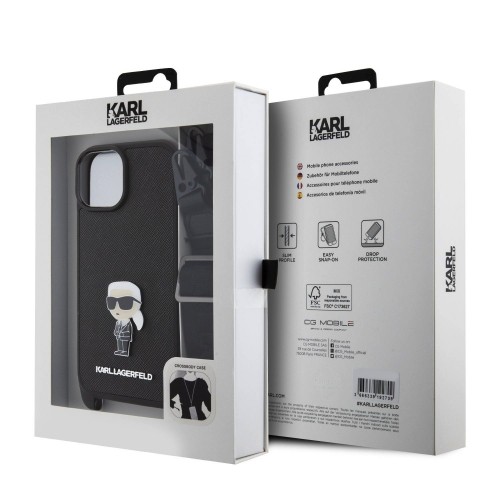 Karl Lagerfeld Saffiano Crossbody Metal Ikonik Case for iPhone 15 Black image 5