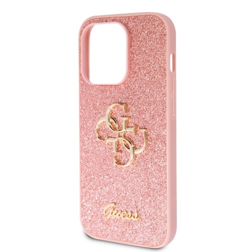 Guess PU Fixed Glitter 4G Metal Logo Case for iPhone 15 Pro Pink image 5
