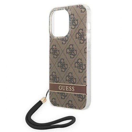 Guess GUOHCP14LH4STW iPhone 14 Pro 6,1" brązowy|brown hardcase 4G Print Strap image 5