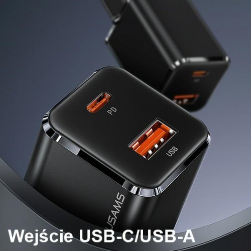 USAMS Ład. siec. 1xUSB-C+1xUSB T43 33W PD3.0 +QC3.0  + kabel U63 USB-C na lightning czarny|black USKTZ01 image 5