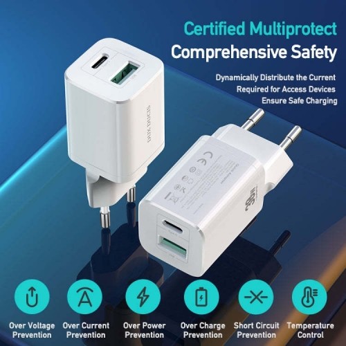 OEM Wall charger Dux Ducis C80 Super Si - USB + Type C - PD 30W QC 3.0 18W 3A white image 5