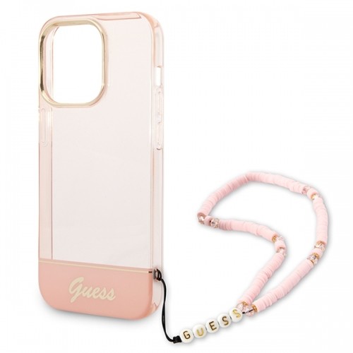 Guess PC|TPU Camera Outline Translucent Case with Strap for iPhone 14 Pro Max Pink image 5