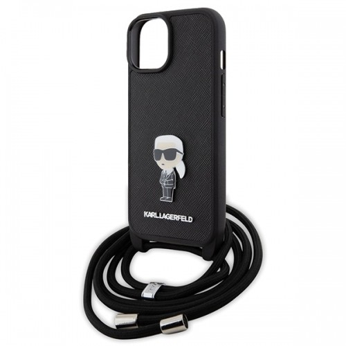 Karl Lagerfeld KLHCP15SSASKNPSK iPhone 15 6.1" hardcase czarny|black Crossbody Saffiano Monogram Metal Pin Karl & Choupette image 5
