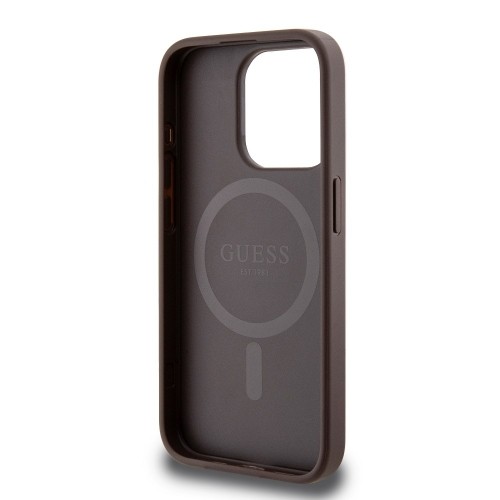 Guess PU Leather 4G Colored Ring MagSafe Case for iPhone 15 Pro Max Brown image 5