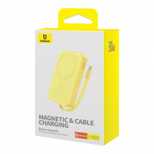 Baseus Magnetic Mini MagSafe 10000mAh 30W powerbank with built-in Lightning cable - yellow + Baseus Simple Series USB-C - USB-C 60W 0.3m cable image 5