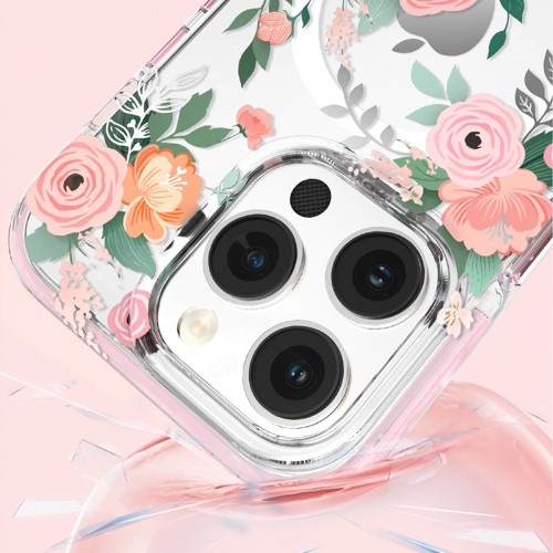 Kingxbar Flora Series magnetic case for iPhone 14 Plus MagSafe decorated with rose flowers print image 5