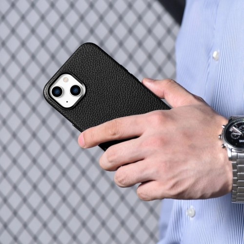 iCarer Litchi Premium Leather Case iPhone 14 Magnetic Leather Case with MagSafe Black (WMI14220709-BK) image 5