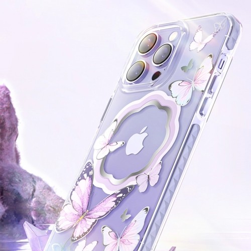 Kingxbar Butterfly Series magnetic case for iPhone 14 Plus MagSafe case with butterflies pink image 5