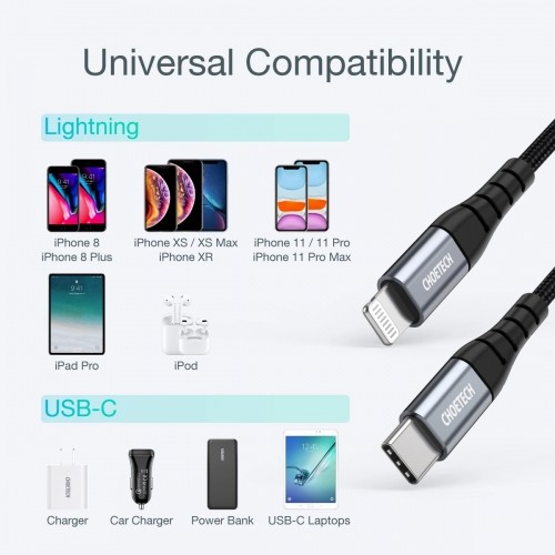 USB-C - Lightning Choetech IP0042 MFi cable 480Mb|s 3A 3m - black image 5