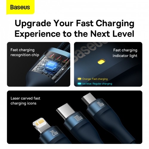Baseus Flash Series II USB Type C | USB Type A cable - USB Type C | Lightning | micro USB 100 W 1.2 m blue (CASS030103) image 5