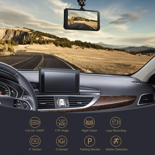 iWear GT6 Dvīņu automobiļa DVR kamera HD 170° priekšpusē + aizmugurē 480p G-Sensora nakts redzējums 4'' LCD melna image 5