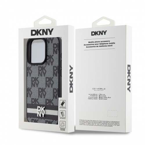 DKNY PU Leather Checkered Pattern and Stripe Case for iPhone 12|12 Pro Black image 5