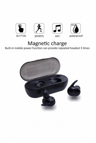 TWS MICRO wireless earbuds with microphone and charging case Black with red image 6