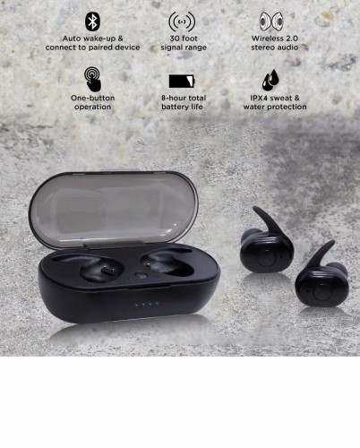 TWS MICRO wireless earbuds with microphone and charging case Black with red image 7