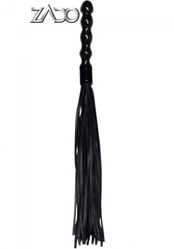 Zado кожаная плеть с лакированной, рельефной рукояткой [ Melns ] image 1