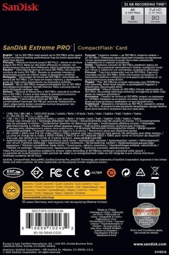 Sandisk atmiņas karte CF 32GB ExtremePro 160MB/s image 1