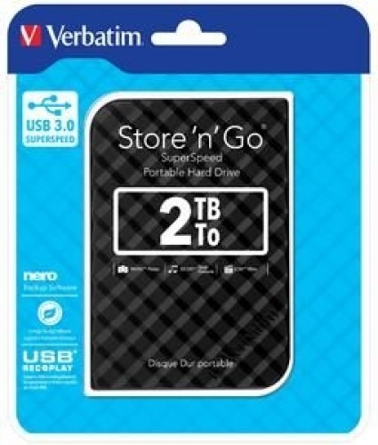 External HDD Verbatim Store & Go GEN 2, 2.5inch, 2TB, USB 3.0, Black image 1