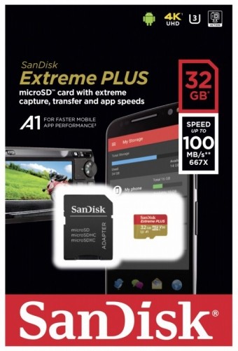 Sandisk карта памяти microSDHC 32GB Extreme Plus A1 + адаптер image 1