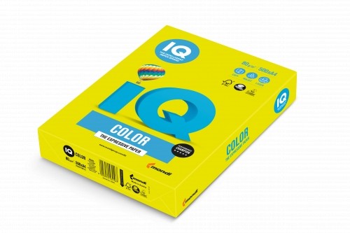 Krāsains papīrs IQ A4 80g, 500 loksnes, NEOGB Neon Yellow image 1