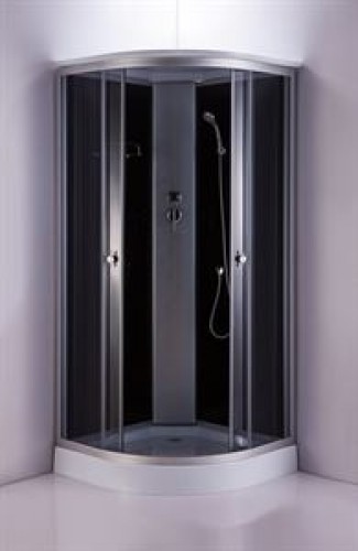 Slēgtā dušas kabīne GOTLAND 80x80x215cm, seklais paliktnis (15cm), hromēts profils, priekšējie stikli peleki, aizmugure melna image 1