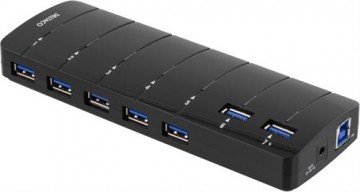 DELTACO USB 3.0 šakotuvas, 7x Type A ho, su maitinimo šaltiniu, juodas / UH-723