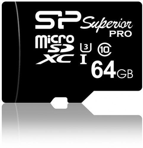 Silicon Power memory card microSDXC 64GB Superior Pro U3 + adapter image 1