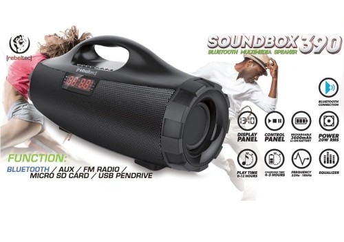 Rebeltec SoundBox 390 Bluetooth Bezvadu Skaļrunis / Micro SD / USB / Radio / Aux / 20W Melns image 2