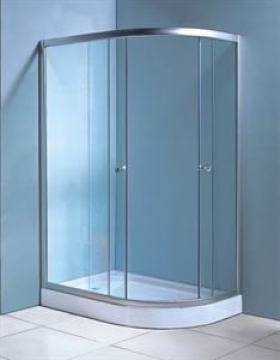 Dušas stūris Gotland Eko 100x80x195 cm, pelēks stikls, sēklais (12cm) paliktnis, satīna krāsas profils, bez sifona,kreisais izpildījums