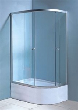 Dušas stūris Gotland Eko 100x80x195 cm, pelēks stikls, dziļais (40cm) paliktnis, satīna krāsas profils, bez sifona, kreisais izpildījums