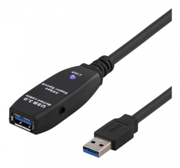 DELTACO PRIME aktyvus USB 3.0 prailginimo kabelis, A tipo male - A tipo female, 7m, juodas/ USB3-1004