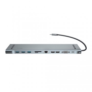 Baseus CATSX-G0G 10 in 1 Приставка для MacBook / 2 x HDMI / 3 x USB 3.0 / USB-C / RJ45 / SD / Micro SD / VGA / PD