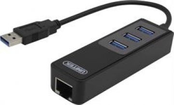 Deltaco Tinklo adapteris , 10/100 / 1000Mbps , 1xRJ45, 1xUSB3.0, 3x USB3.0, juodas USB3-GIGA3