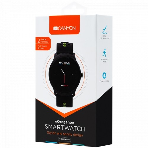 Canyon Smart watch, 1.3inches IPS full touch screen, Alloy+plastic body,IP68 waterproof, multi-sport mode with swimming mode, compatibility with iOS and android,Black-Green with extra belt, Host: 262x43.6x12.5mm, Strap: 240x22mm, 60g image 5