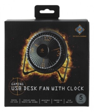 USB ventiliatorius DELTACO GAMING su laikrodžiu, juodas / GAM-054