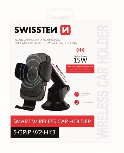 Swissten W2-HK3 Turētājs Ar 15W Wireless Uzlādi + Micro USB Vads 1.2m Melns image 1