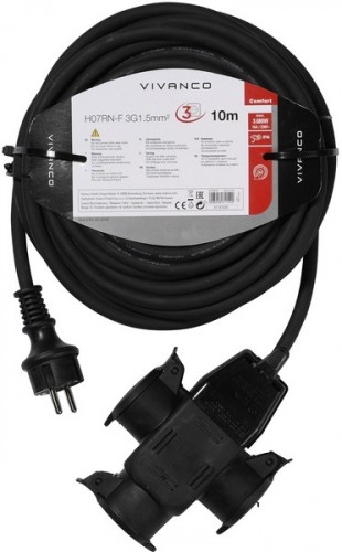Vivanco extension cable H07RN-F 3 sockets 10m, black (61154) image 1