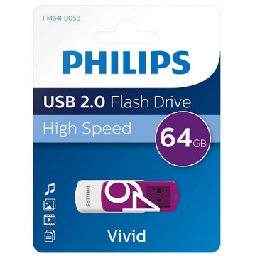 Philips USB 2.0 zibatmiņas disks Vivid Edition (violeta) 64 GB